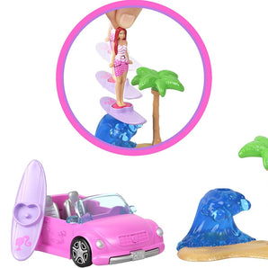 Barbie Dukke Mini BarbieLand 4-Pack Sæt med Biler, Fly og Dukker
