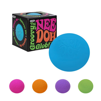 NeeDoh Groovy Glob æske med blå bold og de øvrige farver