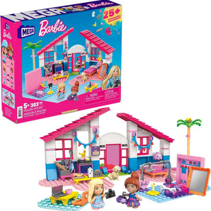 MEGA Construx Barbie Byggesæt - Malibu Hus (303 Dele) med 2 Micro-Dukker, Møbler og Tilbehør