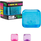 NeeDoh Teenie Nice Ice Cube squishy i blå med æske, samt lyserød og lilla